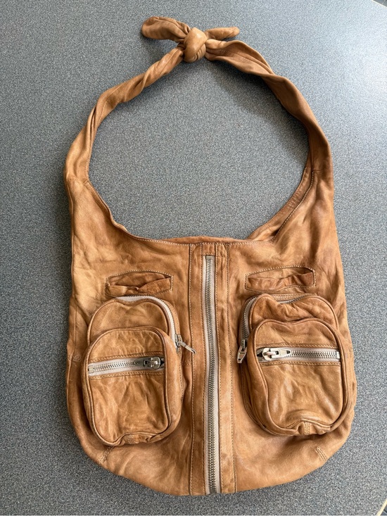 Alexander Wang Handbags - Alexander Wang Distressed Tan Leather Hobo with Front Zip Pockets